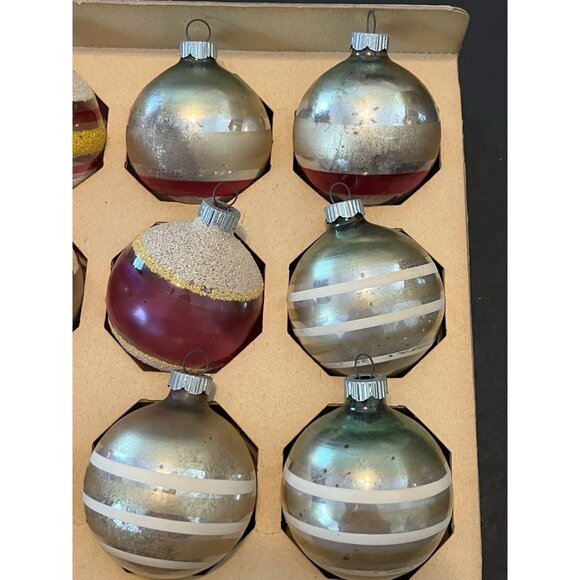 12 Shiny Bright Christmas Ornament Mica 2 " Mercury Glass Some Matching With Box - Picture 5 of 6